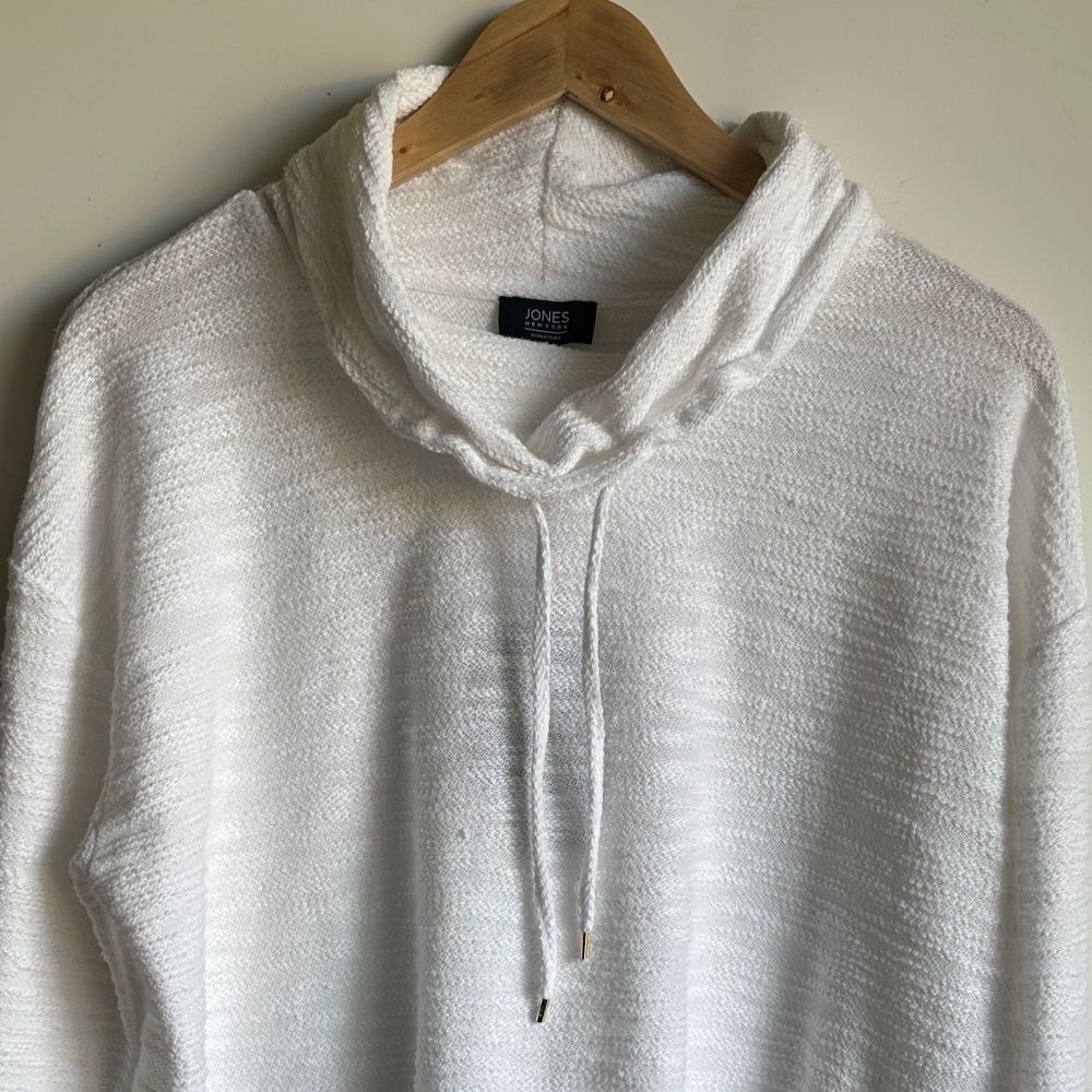 Jones New York Pullover White Cowl Neck Textured Knit Coastal Chic Large Casual - Picture 10 of 13